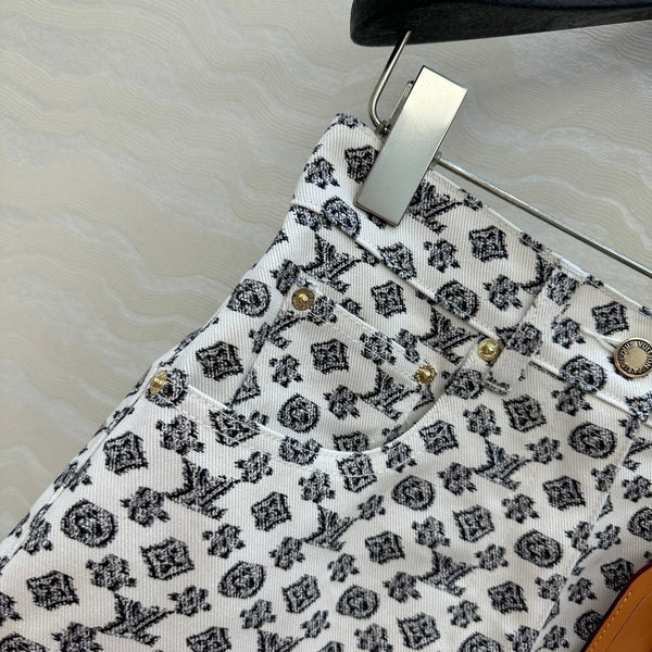 LV 25 Advanced Logo Denim Skirt Black White Poliester