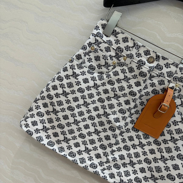 LV 25 Advanced Logo Denim Skirt Black White Poliester