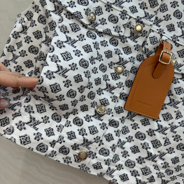 LV 25 Modern Logo Denim Vest Jacket Black White Poliester