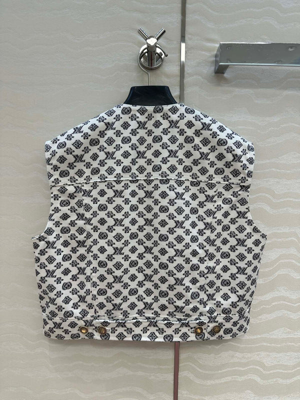 LV 25 Modern Logo Denim Vest Jacket Black White Poliester