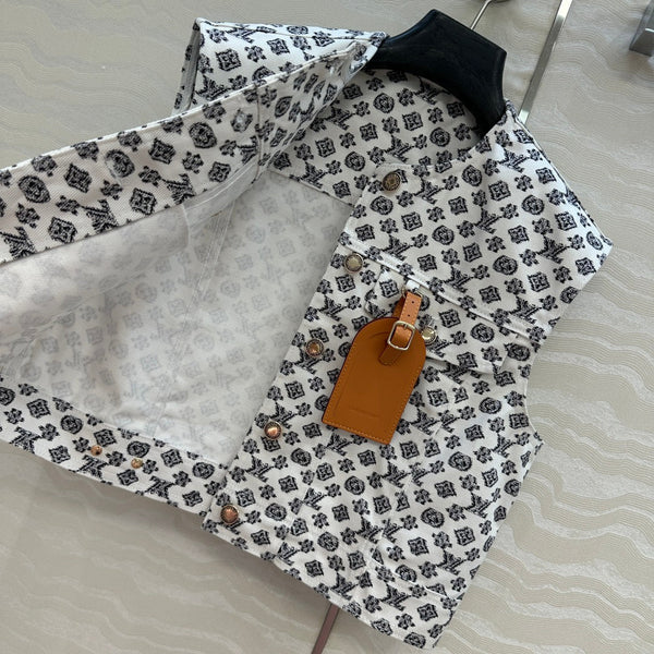 LV 25 Modern Logo Denim Vest Jacket Black White Poliester