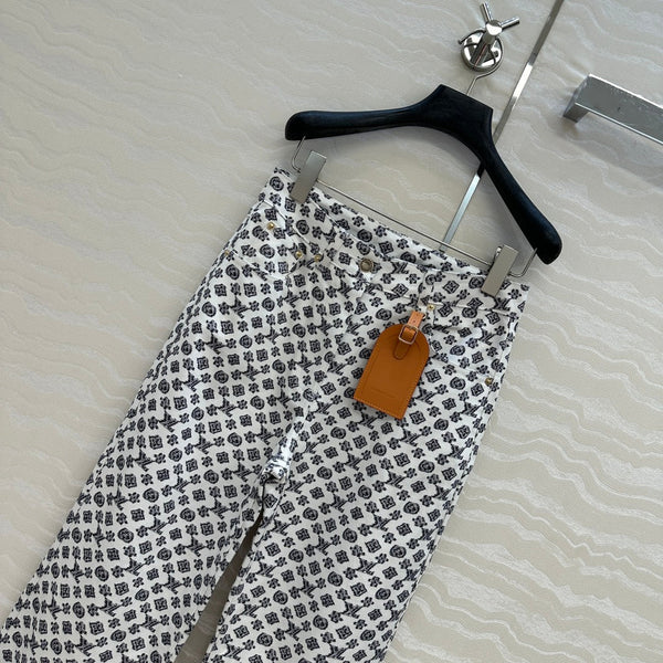 LV 25 Modern Logo Denim Pants Black White Poliester