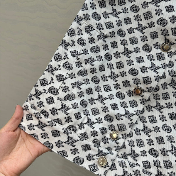 LV 25 Modern Logo Denim Long Jacket Black White Poliester