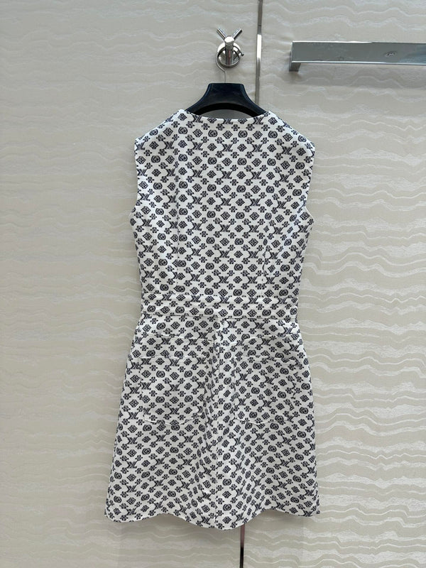 LV 25 Modern Logo Denim Long Vest Dress Black White Poliester