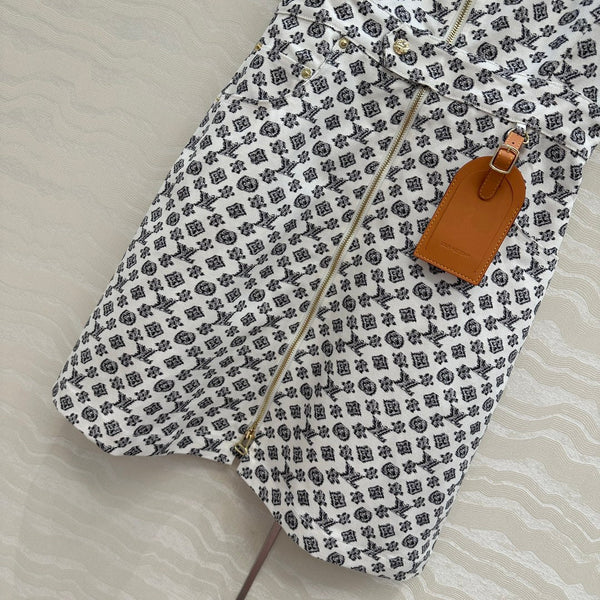 LV 25 Modern Logo Denim Long Vest Dress Black White Poliester
