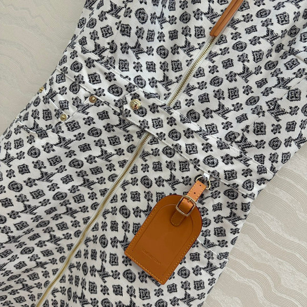 LV 25 Modern Logo Denim Long Vest Dress Black White Poliester