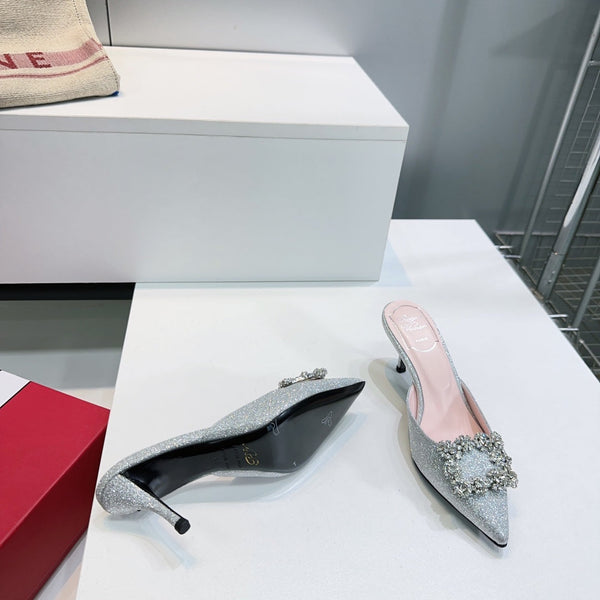 Viv 25 Mules Silver Silk Satin Czech Diamond 330671