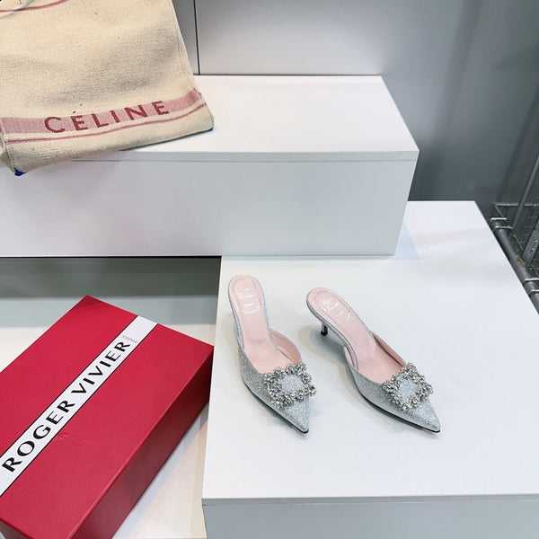 Viv 25 Mules Silver Silk Satin Czech Diamond 330671