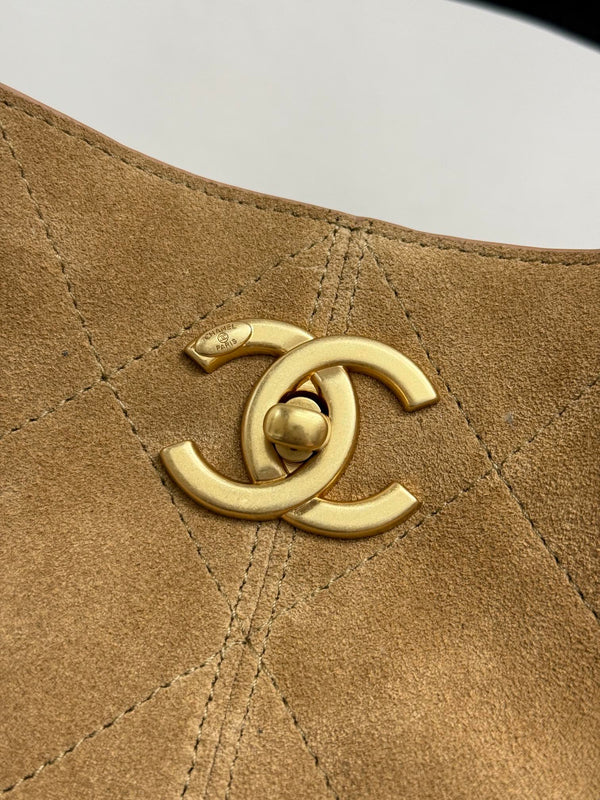 CC 25A Tote 28cm Brown Suede Black Calfskin