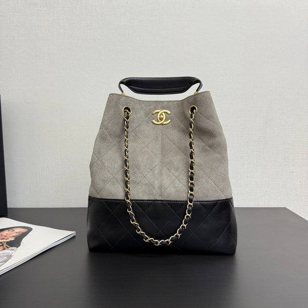 CC 25A Tote 28cm Pelle scamosciata grigia Vitello nero