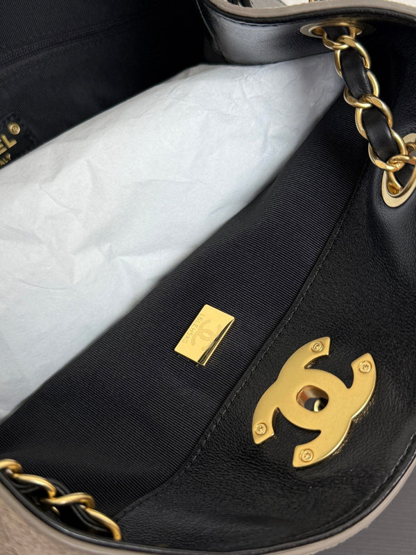 CC 25A Tote 28cm Grey Suede Black Calfskin