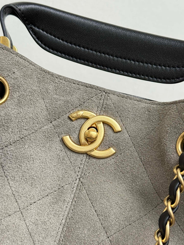 CC 25A Tote 28cm Grey Suede Black Calfskin