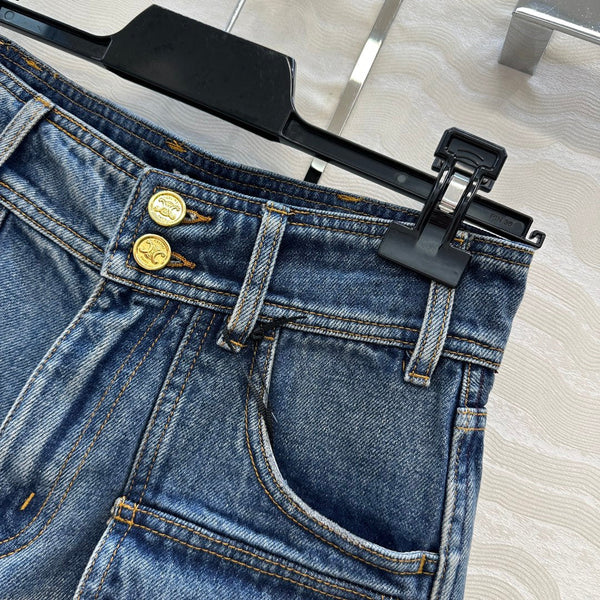 Short en jean bleu coton Celine Arc de Triomphe à boucle métallique
