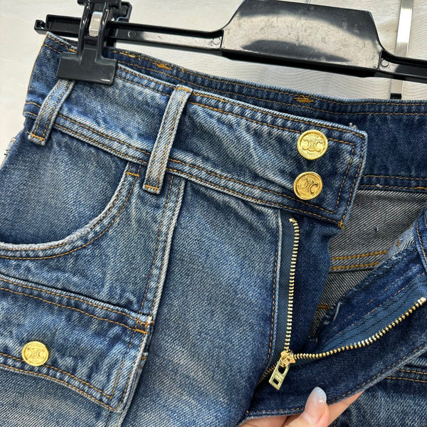 Short en jean bleu coton Celine Arc de Triomphe à boucle métallique