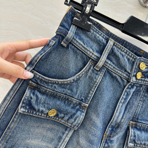 Short en jean bleu coton Celine Arc de Triomphe à boucle métallique