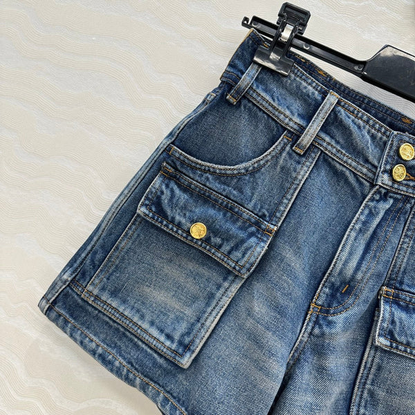 Short en jean bleu coton Celine Arc de Triomphe à boucle métallique