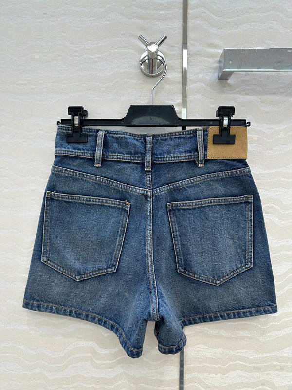 Short en jean bleu coton Celine Arc de Triomphe à boucle métallique