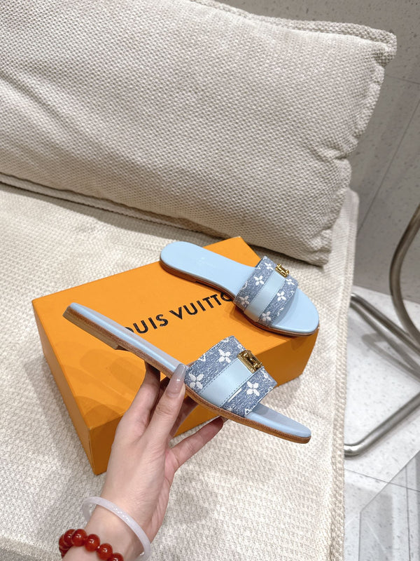 LV Flat Mules coppia rafia blu baby mix denim pelle bovina 383719