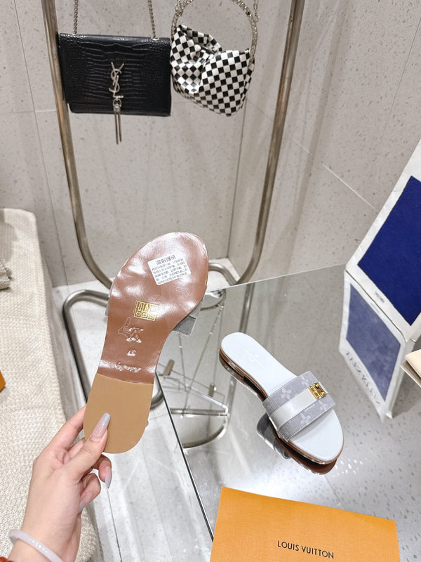 LV Flat Mules coppia rafia grigio misto denim pelle bovina 383720