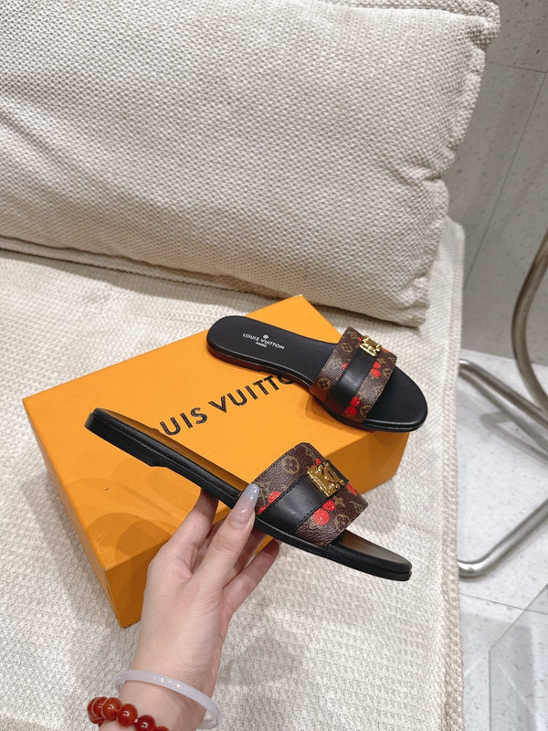 LV Flat Mules pairs raffia black brown monogram cowhide 383721