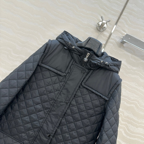 Moncler 25 Quilted Long Coat Black Polyester