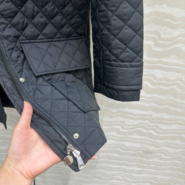 Moncler 25 Quilted Long Coat Black Polyester