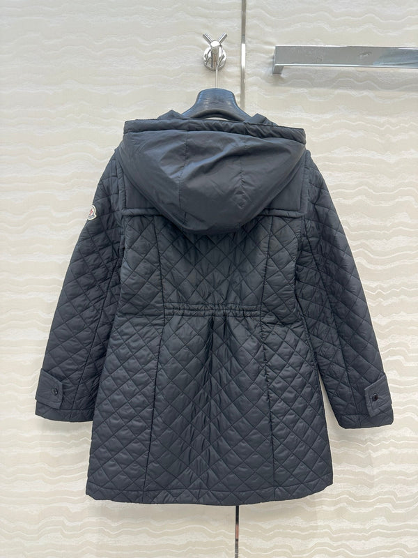 Moncler 25 Quilted Long Coat Black Polyester