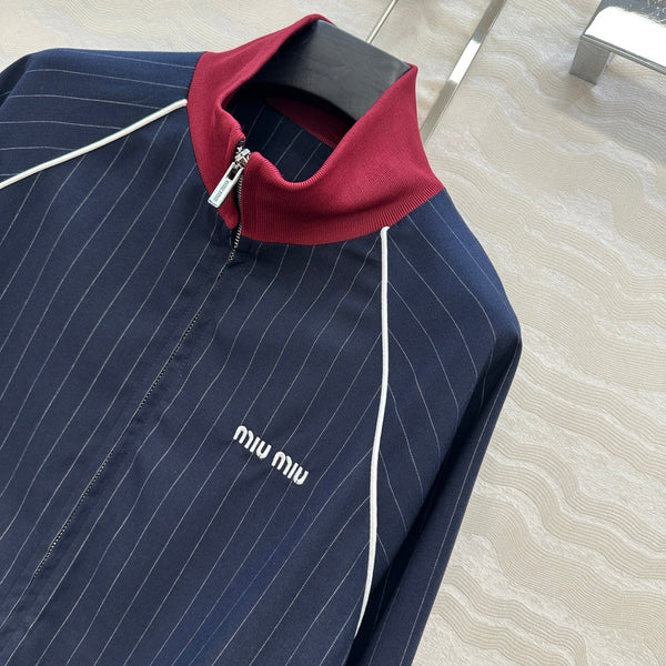 Miu Miu 25 Navy Blue Striped Jacket Polyester