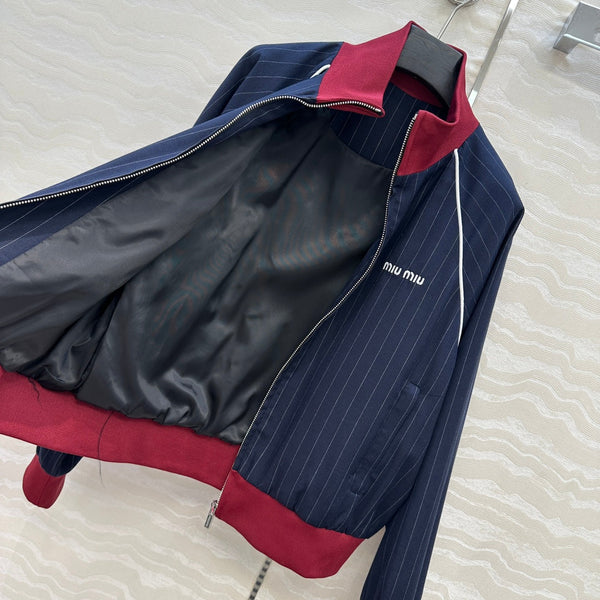 Miu Miu 25 Navy Blue Striped Jacket Polyester