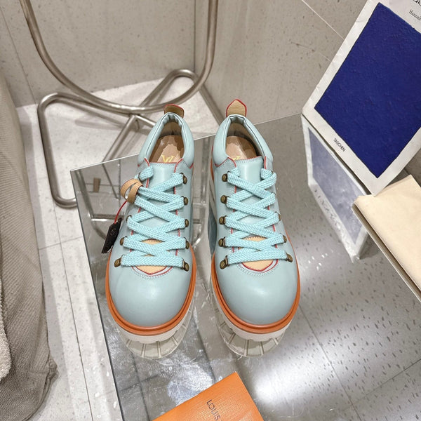 Scarpe da trekking LV Pharrell e Nigo in pelle di pecora blu chiaro e arancione 383740