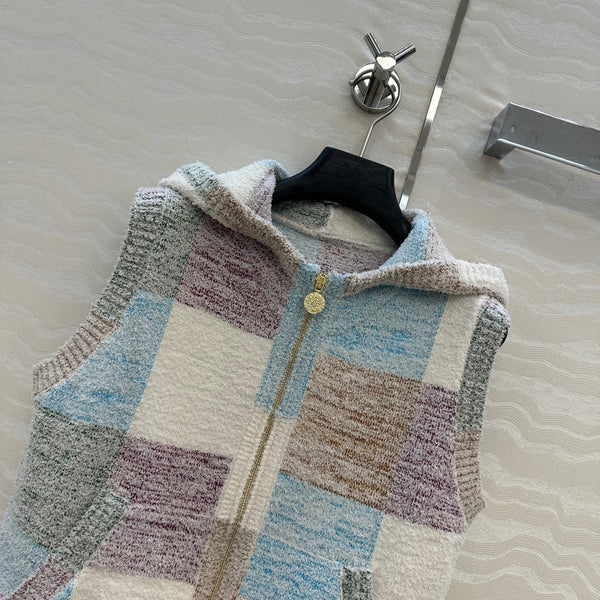 CC Gilet à Capuche Multicolore Polyester Fibres Acryliques Laine