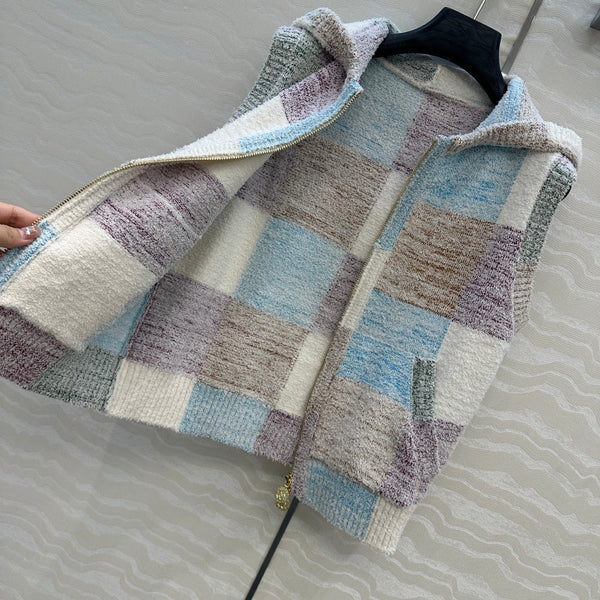 CC Gilet à Capuche Multicolore Polyester Fibres Acryliques Laine
