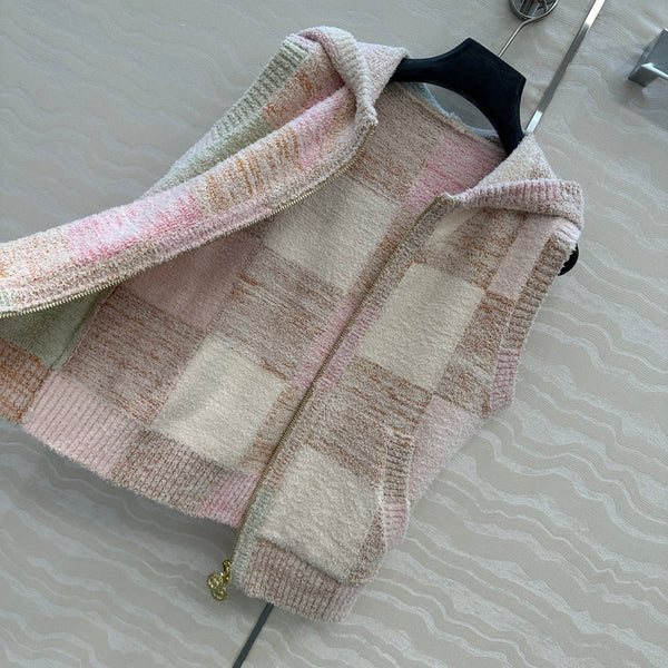 CC Gilet à Capuche Couleur Claire Polyester Fibres Acryliques Laine