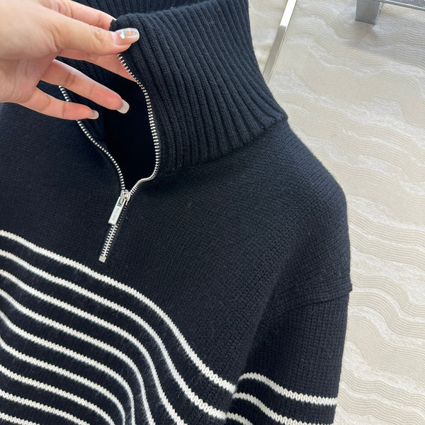 Miu Miu 25 Striped Sweater Navy Blue Cashmere
