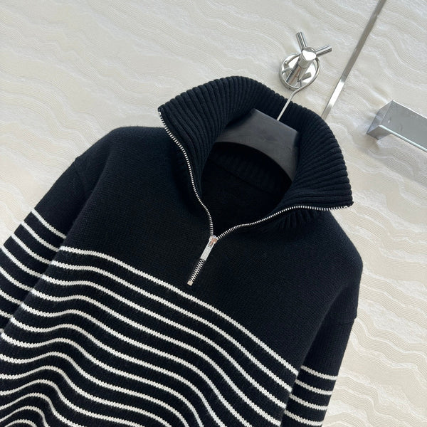 Miu Miu 25 Striped Sweater Navy Blue Cashmere