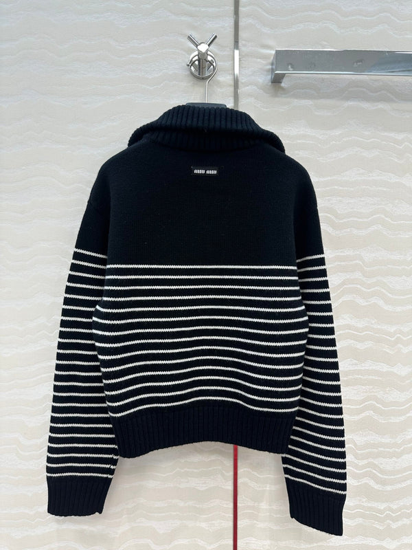 Miu Miu 25 Striped Sweater Navy Blue Cashmere