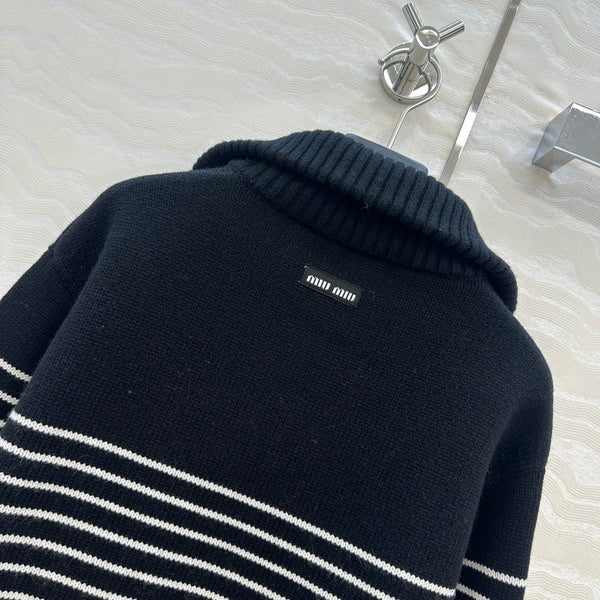 Miu Miu 25 Striped Sweater Navy Blue Cashmere