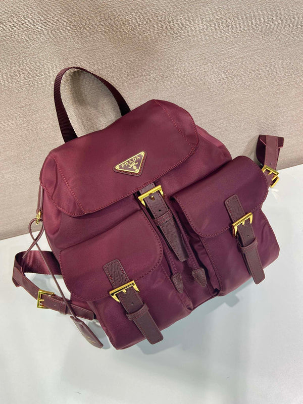 PRA backpack 28 burgundy nylon fabric gold hardware