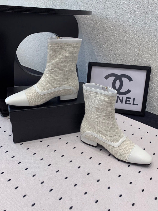 CC Ankel Boots 30mm White Tweed & Sheepskin 432508