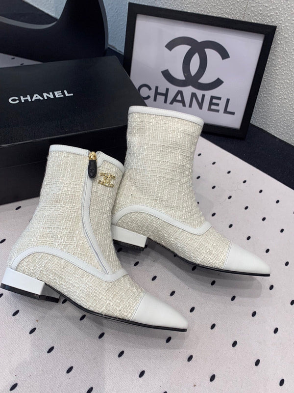 CC Ankel Boots 30mm White Tweed & Sheepskin 432508