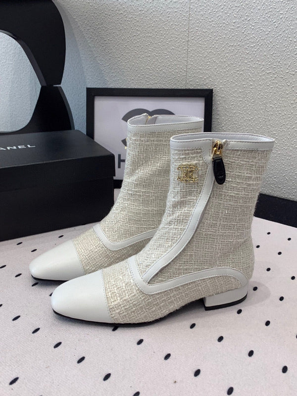 CC Ankel Boots 30mm White Tweed & Sheepskin 432508