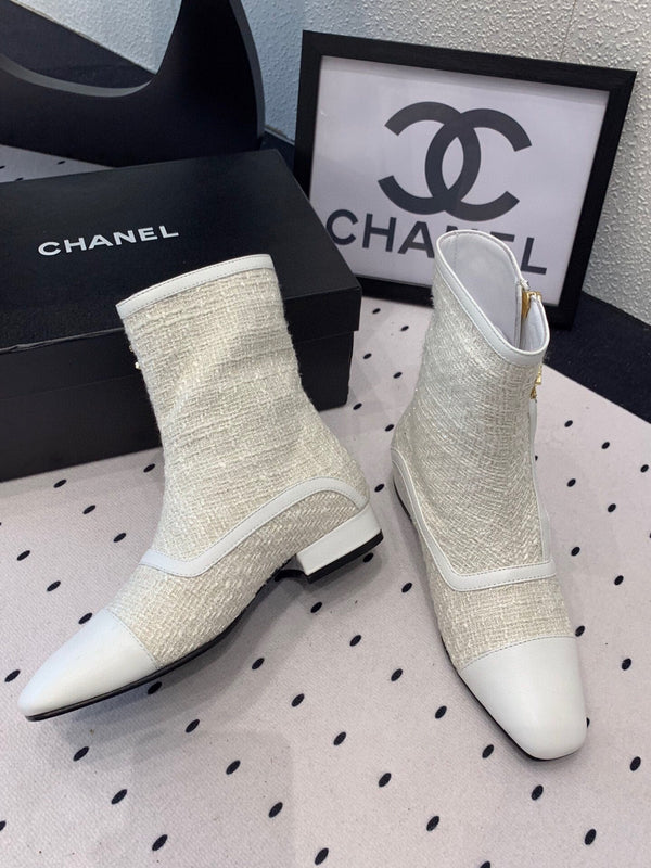 CC Ankel Boots 30mm White Tweed & Sheepskin 432508