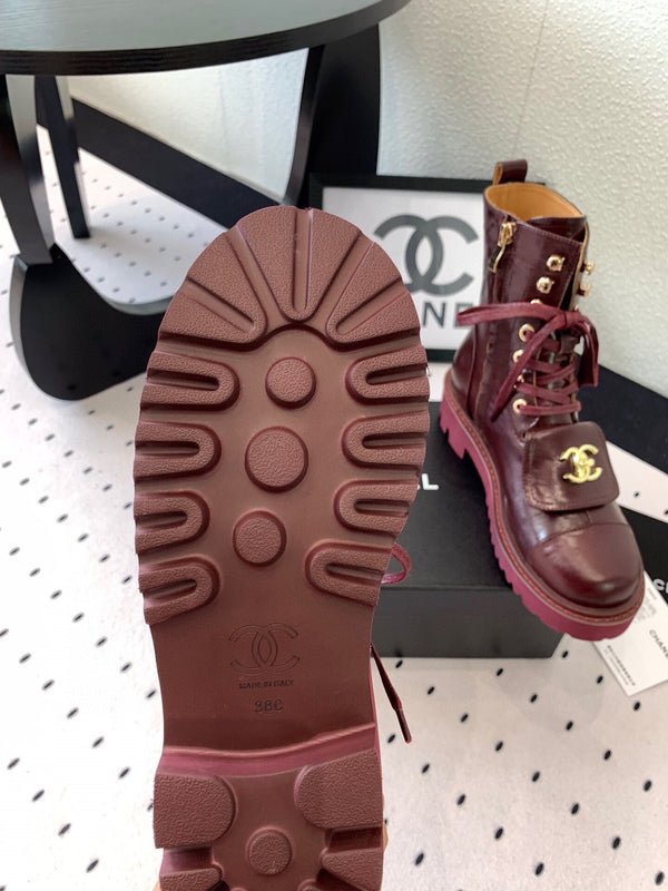 CC Split Toe Ankle Boot 40mm Burgundy Sheepskin Rubber GHW 432516