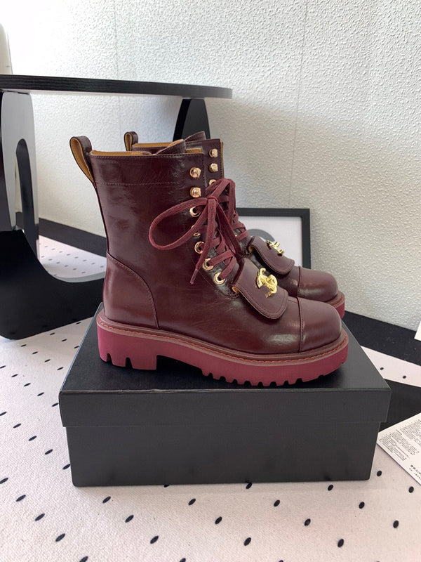 CC Split Toe Ankle Boot 40mm Burgundy Sheepskin Rubber GHW 432516