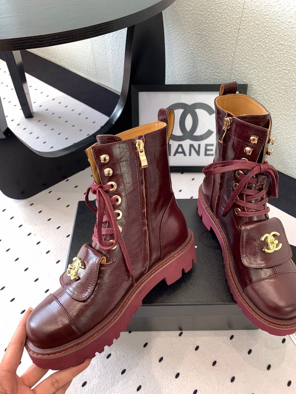 CC Split Toe Ankle Boot 40mm Burgundy Sheepskin Rubber GHW 432516