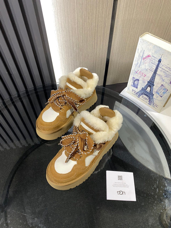 UGG Astromel Platform Sneakers White Brown Suede Frabic 512863