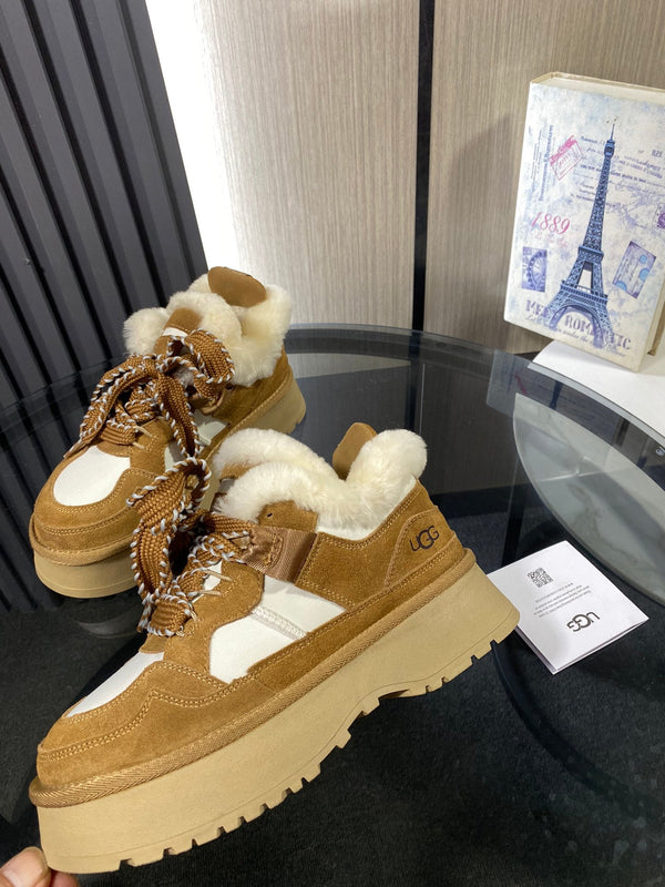 UGG Astromel Platform Sneakers White Brown Suede Frabic 512863