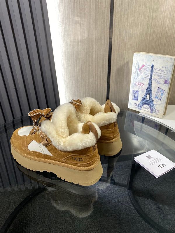 UGG Astromel Platform Sneakers White Brown Suede Frabic 512863