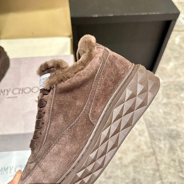 Jimmy Choo Diamond Maxi Sneakers Brown Suede Shearling Lining 538896