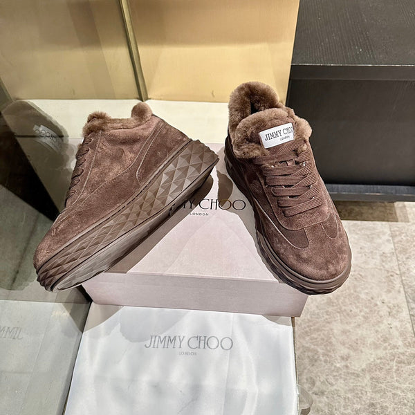 Jimmy Choo Diamond Maxi Sneakers Brown Suede Shearling Lining 538896